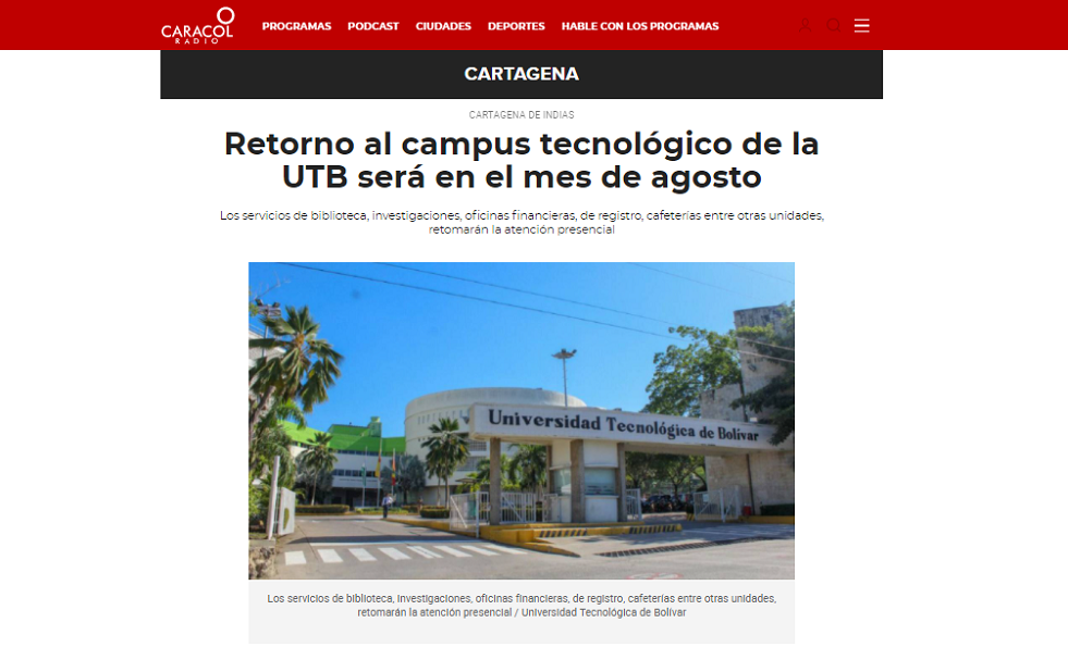 caracol radio UBT retorno campus tecnologico UTB